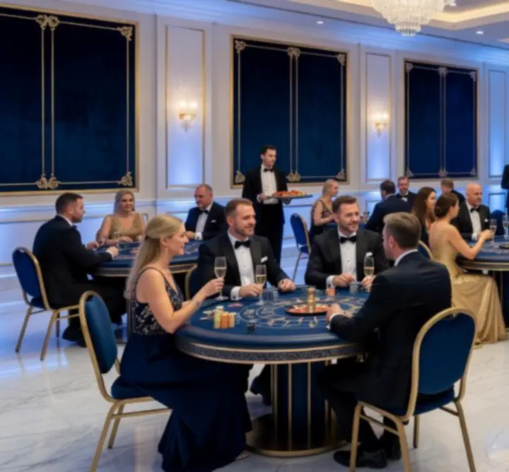 Prywatny event w stylu kasyna z elegancką oprawą i stołami do gry